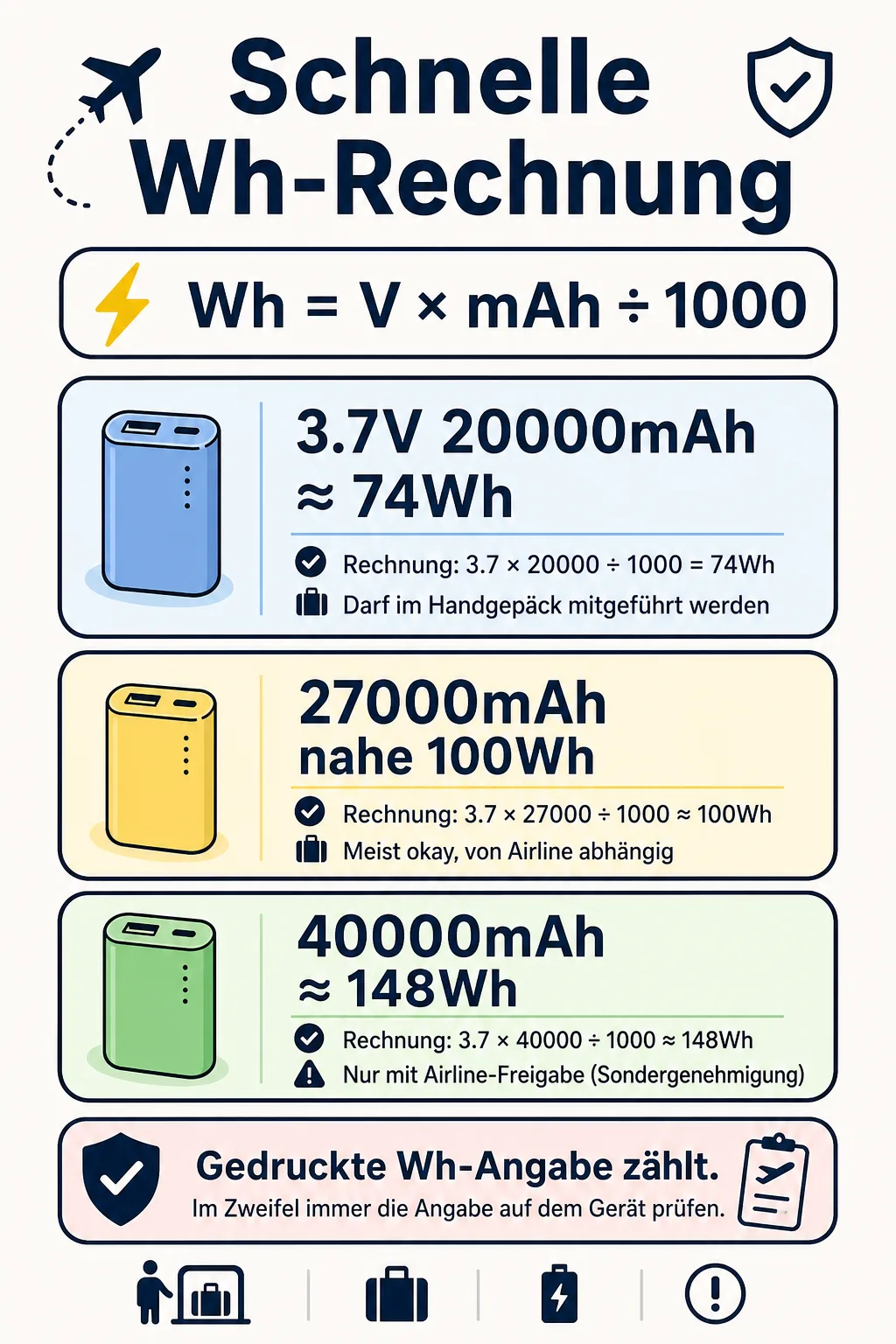 Wh-Formelkarte für Powerbanks auf China-Inlandsflügen