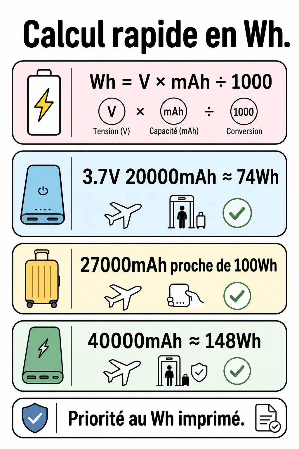 Carte de formule Wh pour batteries externes sur les vols intérieurs chinois
