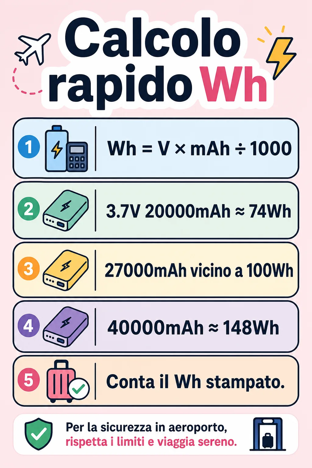 Scheda formula Wh per power bank sui voli interni in Cina